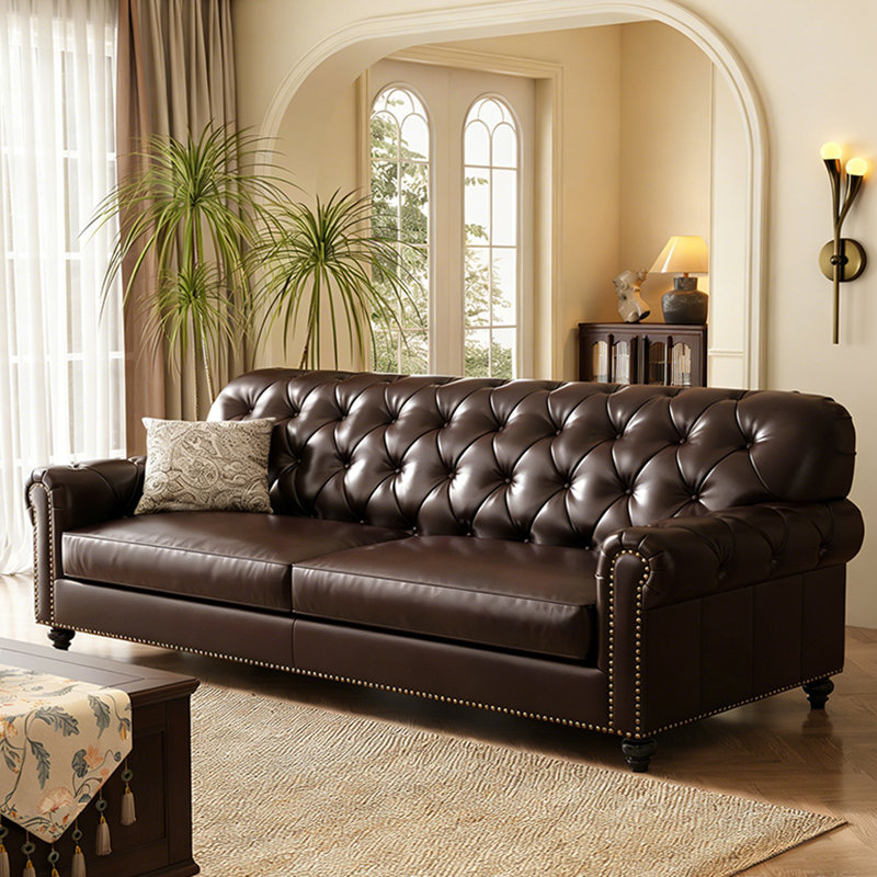 Canapé modulaire brun en cuir véritable