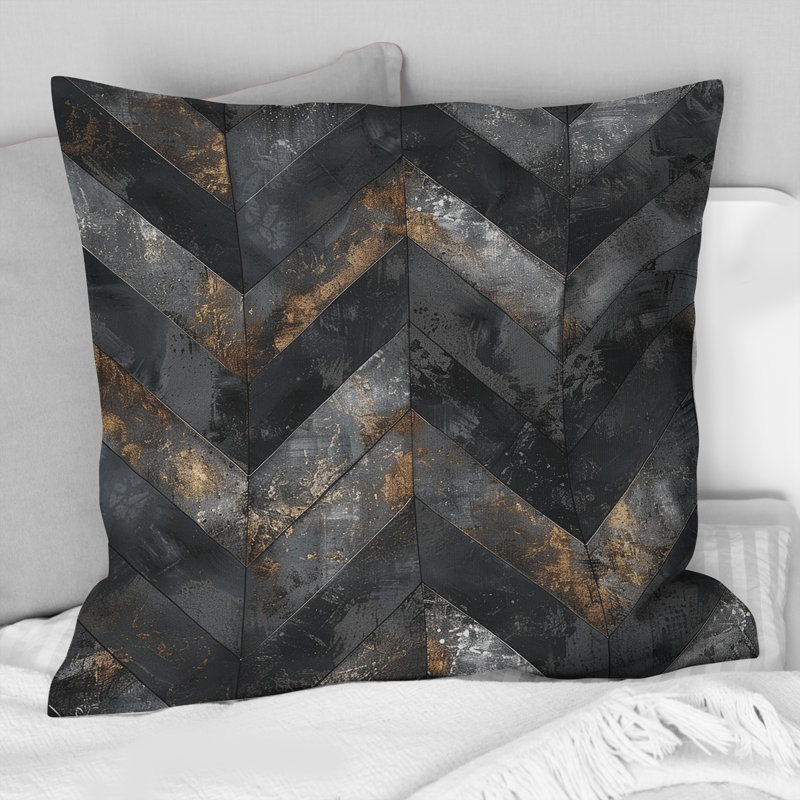 Coussin décoratif gris et noir à chevrons magiques I, H 18 po x l 18 po