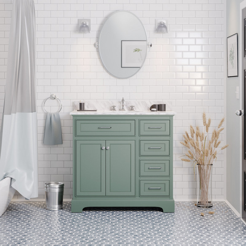 Ensemble de meuble-lavabo simple 36 po Ronnie, Marbre de Carrare, Vert sauge