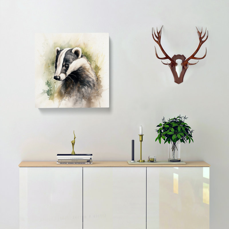 Badger Watercolour No.3 - Print, 50cm H x 50cm W x 3cm D