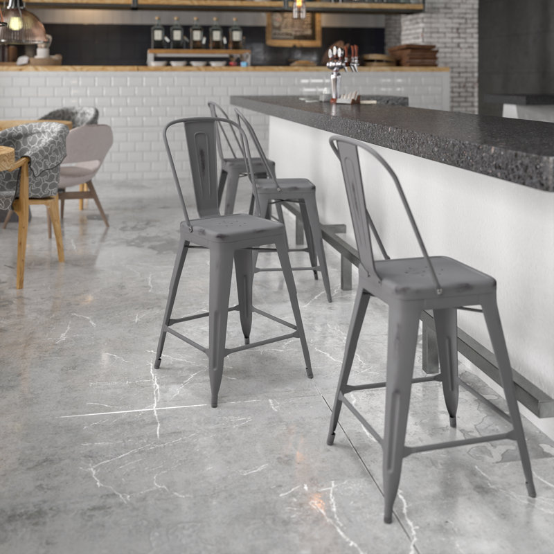 Tabouret de bar Iddings, Argent patiné, 1, Tabouret de comptoir (siège d'une hauteur de 24 p