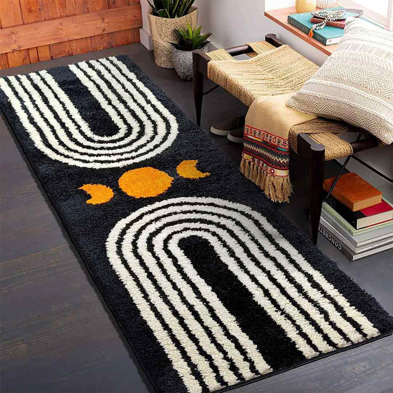 Black and White Boho Abstract Bathroom Runner Rug 20"x60"