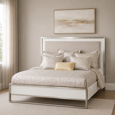 Marquee Queen Panel Bed with LED Lighting - Cloud White