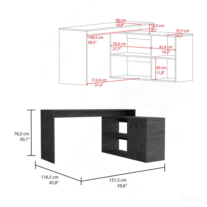 Bureau d'ordinateur en L Axis avec rangement ouvert et fermé - chêne Smokey, Smokey Oak