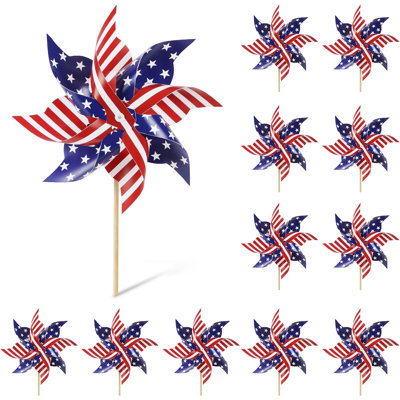 Wind Spinners Outdoor, 12 pièces, décorations de drapeau américain patriotiques rouges, blanches et bleues