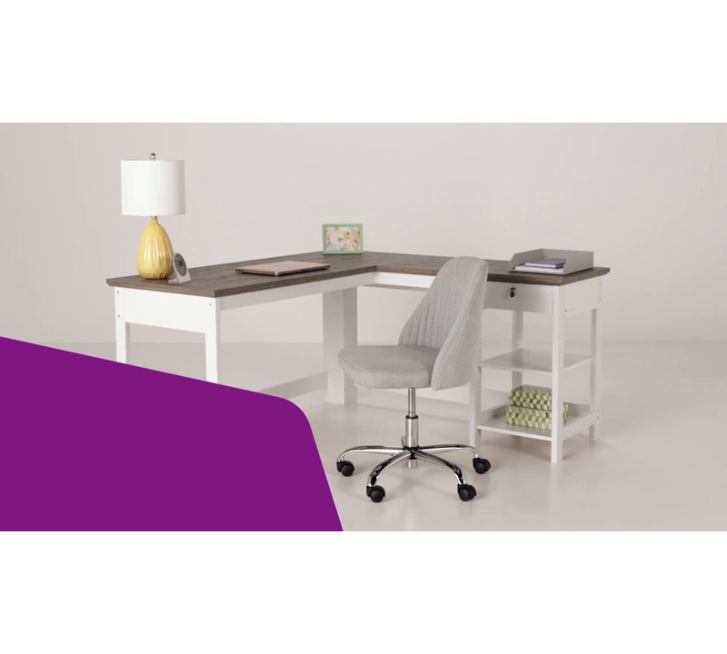 Finley White and Gray Oak L-Shaped Writing Desk with Drawer