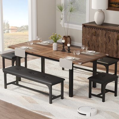 Table de salle à manger extensible 47,3 "-63" pour 4-8 table de cuisine rectangulaire en bois avec structure en métal robuste couleur noyer