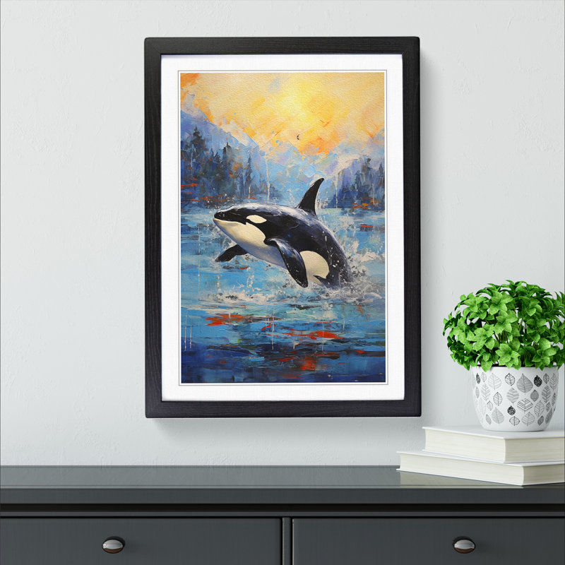 Orca Whale Impressionism - Single Picture Frame Print on Wood, Black Framed, 34cm H x 25cm W x 2cm D