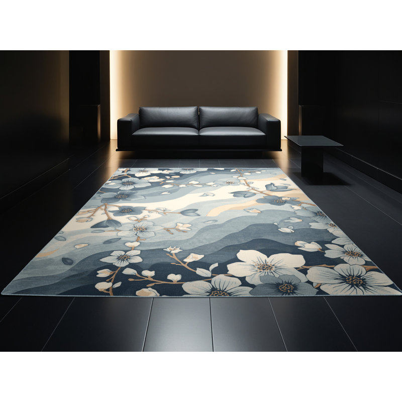 Machine Washable Pascasio Cherry Blossom Petals Traditional Floral Rug in Beige – Binding, 8x10