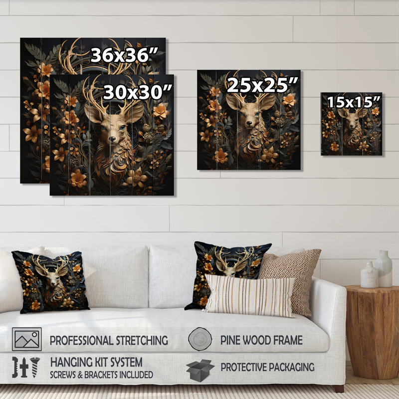 «Kaniz Deer Wonderers III», reproduction sur bois, H 35 po x l 35 po x P 0,78 po