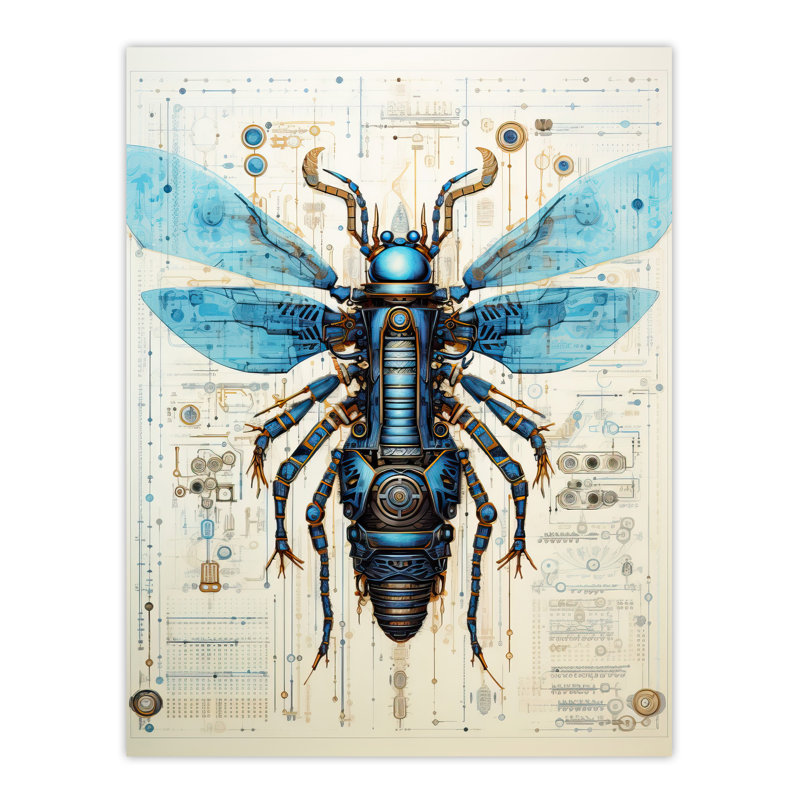 Wall Art Print Hornet Robot Hybrid Secret Military Schematic Futuristic Complex Arcane Manuscript Gift For Cave Poster