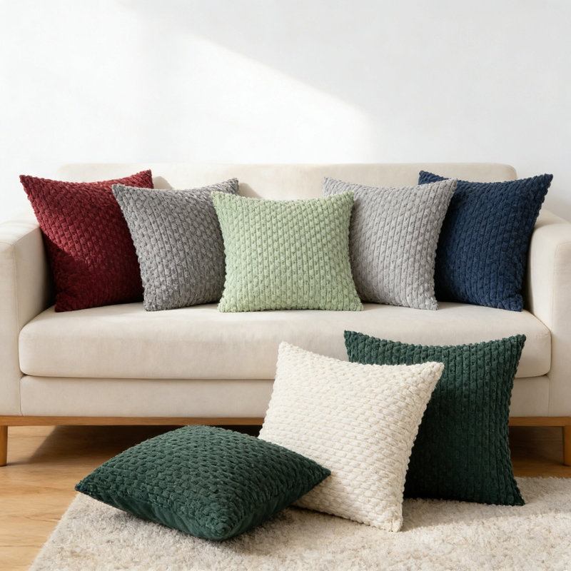 Cozy Throw Pillow Cover 2pcs, Beige, Square 20"