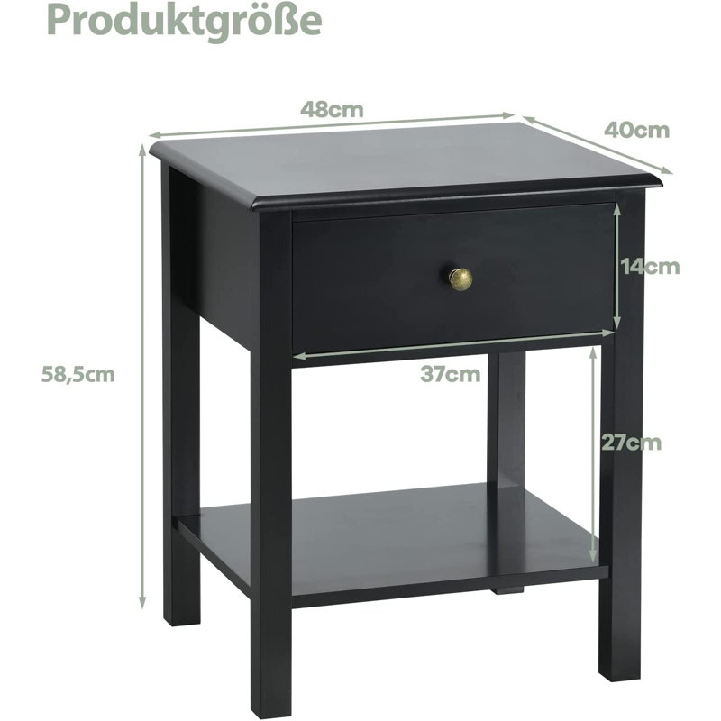 Ademoe 48cm W Manufactured Wood Bedside Table, Black