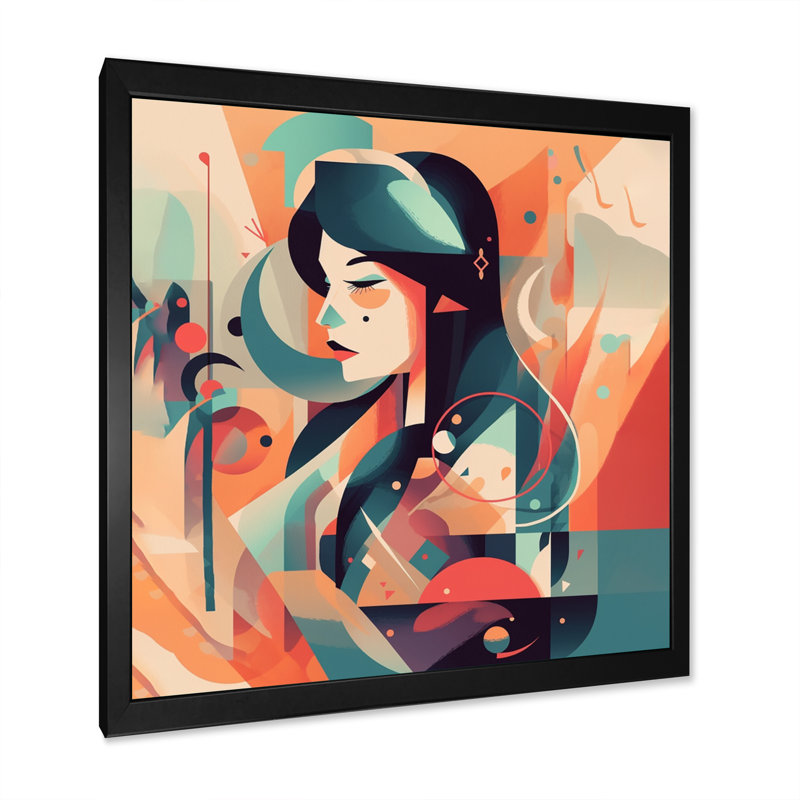 Art féminin, Portrait d'art déco III sur toile, Cadre photo noir, H 36 po x l 36 po x P 1,5 po