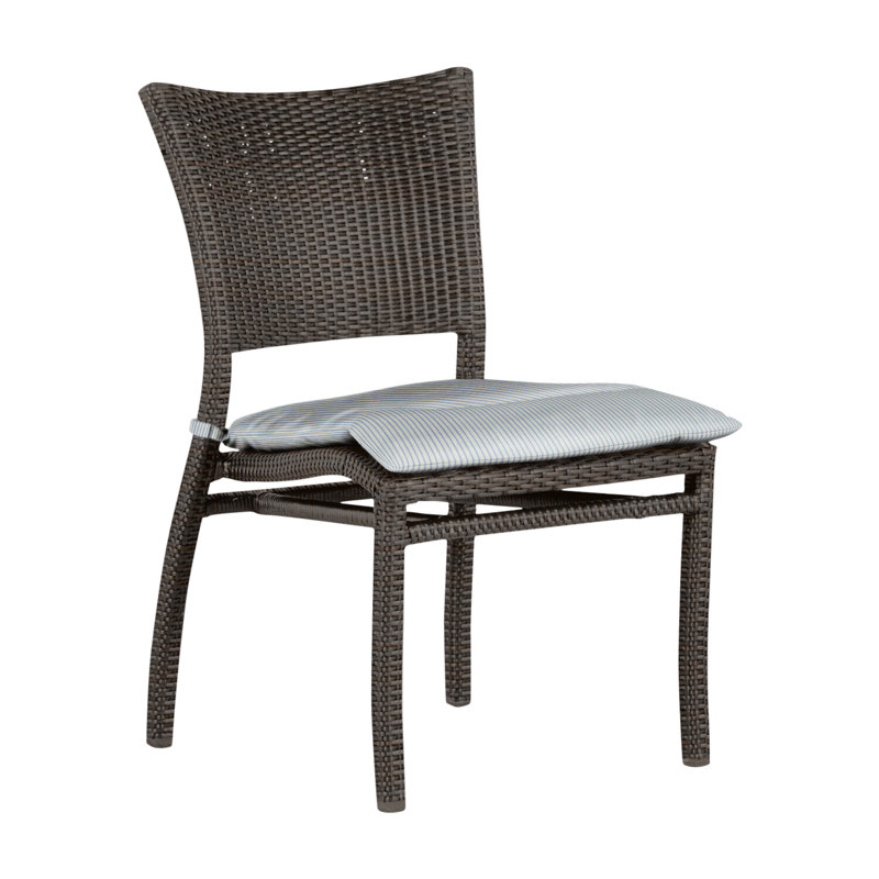 Skye Stacking Patio Dining Side Chair with Cushions, No Welt, Linen Navy, Black Walnut