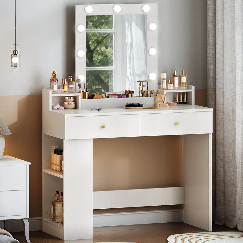 Coiffeuse de maquillage avec miroir et ampoules DEL