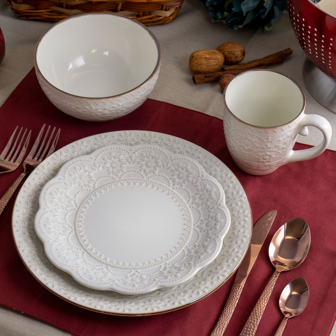 16 Piece Stoneware Dinnerware Set - Service for 4 Elama