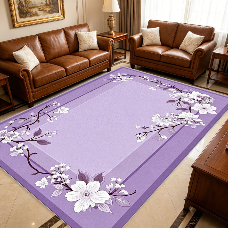 Lilac Purple Blossom Frame carpet-easy to clean, machine-washable, soft and comfortable; suitable for door mats, kitchens, living rooms, bedrooms, corridors, and laundry areas. Easy to clean, durable carpet for home decoration.