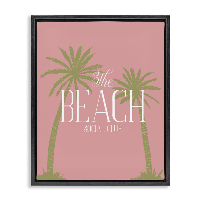  Art mural sur toile "Pink Beach Social Club" par Hey Bre! Creative Studio, Cadre flottant noir de jais, H 21 po x l 17 po
