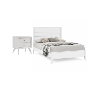 Ensemble de chambre à coucher pour très grand lit 2 pièces, blanc, bois bronze, table de chevet