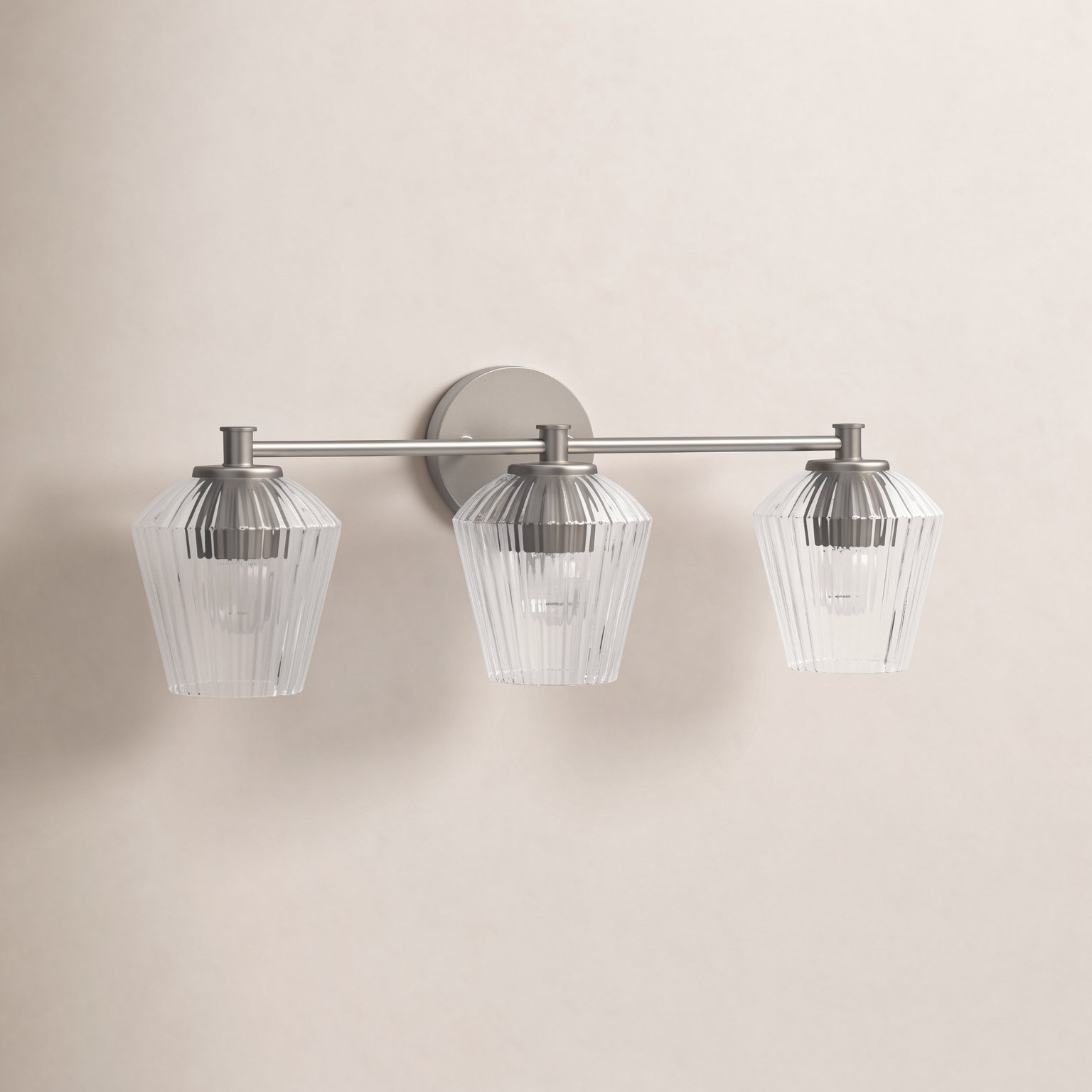 Depner 3 Light Ribbed Dimmable Vanity Light, Brushed Nickel