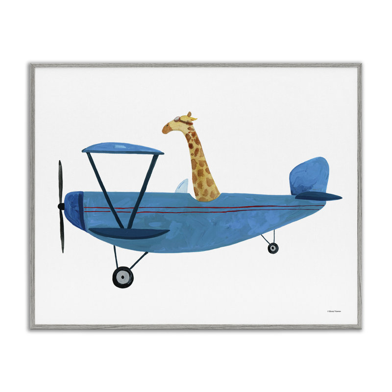 «Girafe Pilot in Air plane on Wood» par Rachel Nieman, reproduction, H 11 po x l 14 po x P 1,5 po
