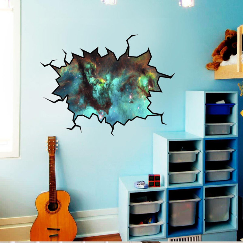 Décalcomanie murale fissurée espace extérieur cosmique, H 28 po x l 36 po x P 0,01 po