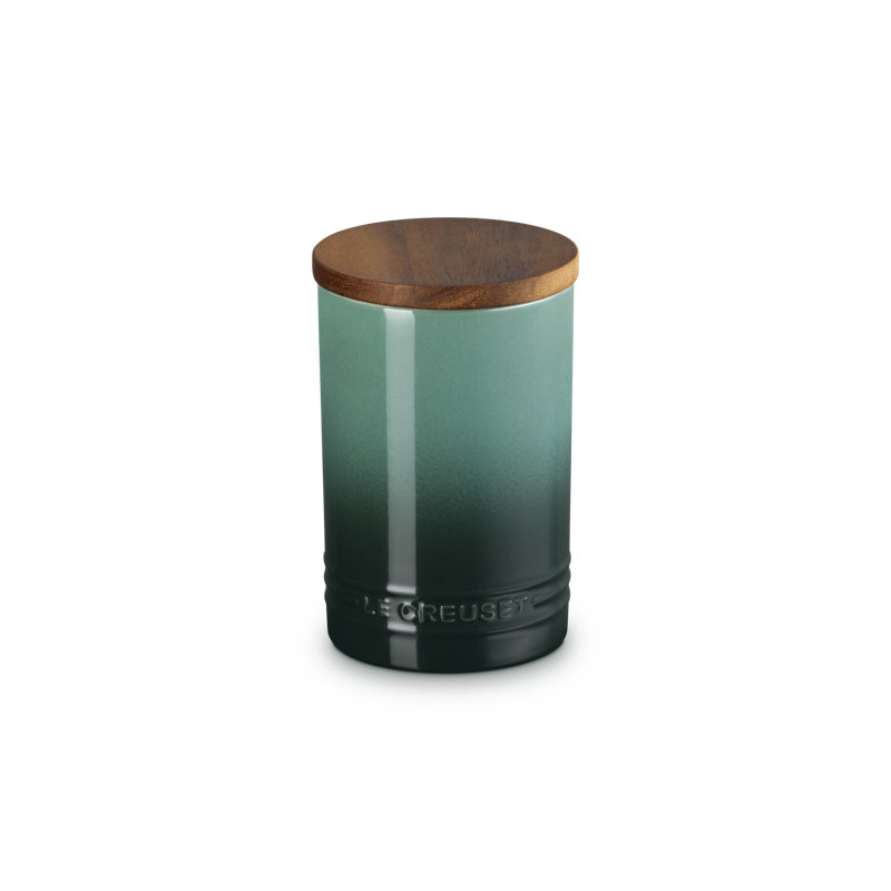 Le Creuset Stoneware Signature Canister With Wood Lid, 26 Oz., Sea Salt, Green