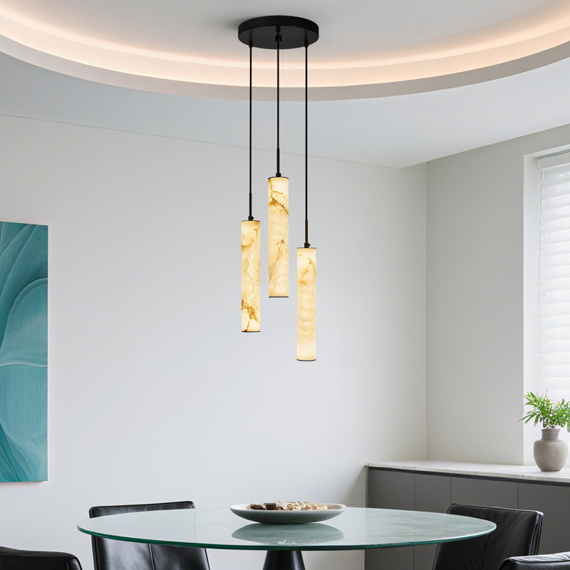 Luminaire suspendu cylindrique en marbre blanc Alison Natural Alabaster