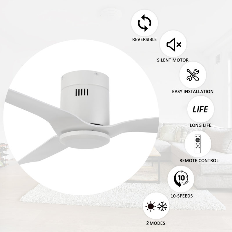 52'' Gargano 3 - Blade Flush Mount Ceiling Fan without Light, White