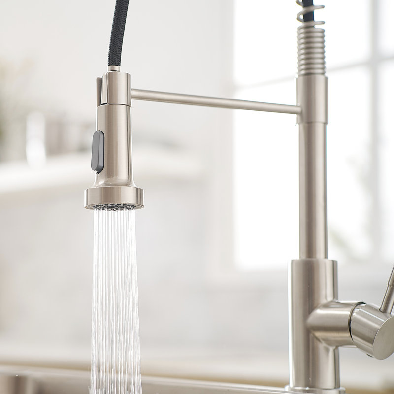 Robinet de cuisine en nickel brossé avec cartouche extractible en céramique, débit d'eau stable, facile à installer et à utiliser