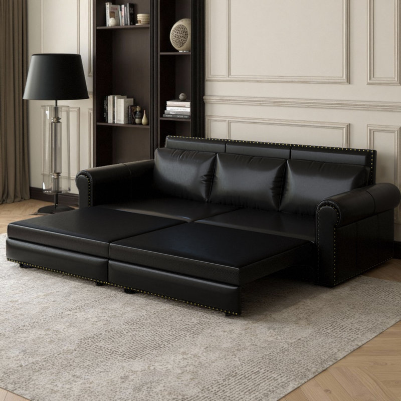 93.7 Inch 3 in 1 Convertible Sleeper Sofa Bed Chesterfield Sofa King Pull Out Sofa Bed, Black