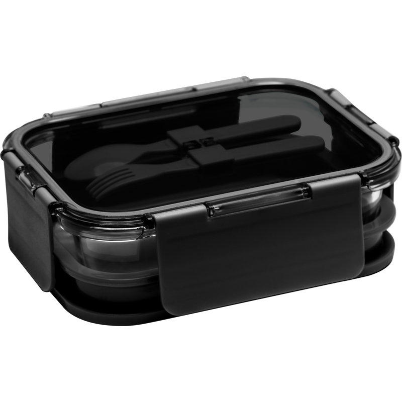 Boîte à lunch avec ustensiles en verre borosilicaté Wrought Studio, 1740 ml, paquet de 1, Noir