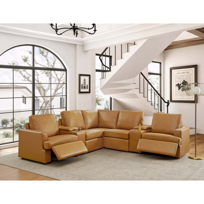 Nterklastone Leather Match Power Recline Sectional