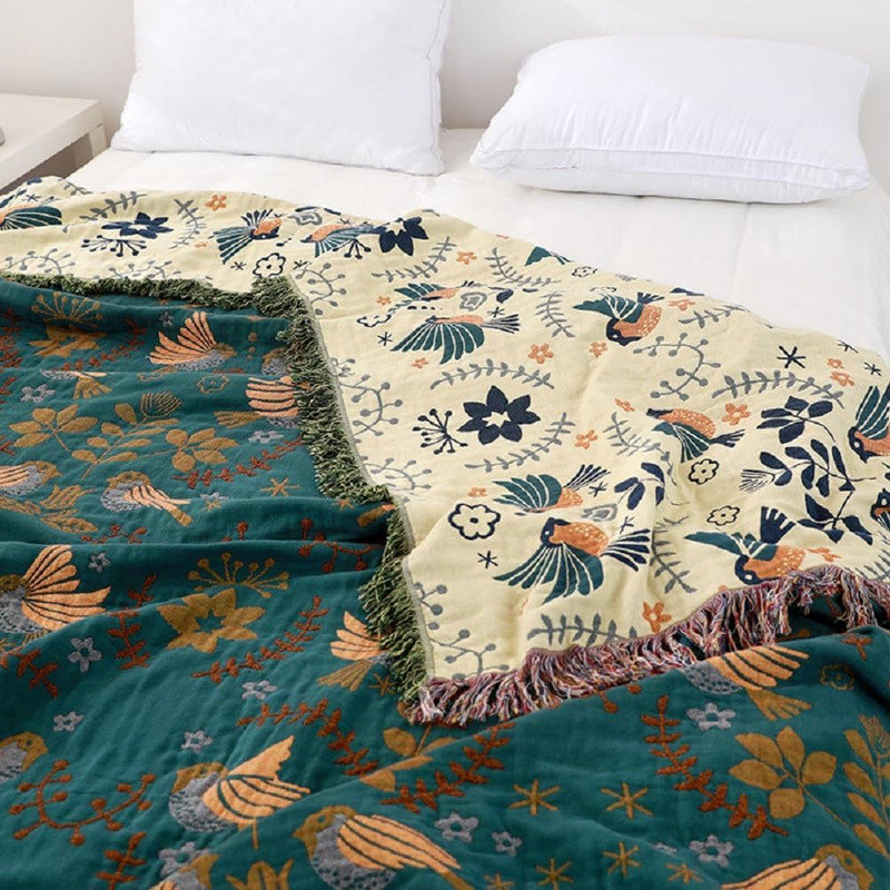 Housse de couette 100% coton DONEUS Boho, Grand lit, Impression à la planche bleue