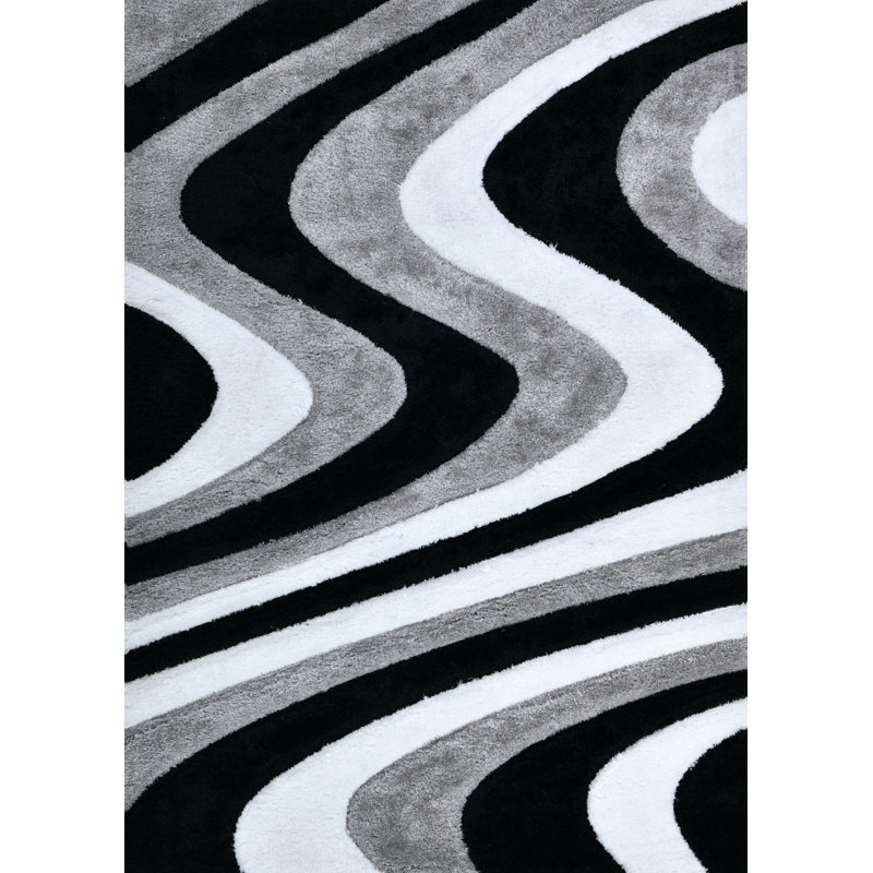 Tapis à poils longs noir et blanc NYC Performance, Rectangle 5 pi 3 po x 7 pi 2 po, Noir / blanc