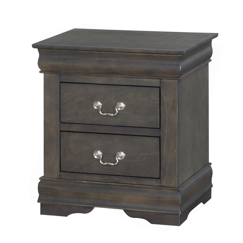 1Pc Traditional Classic 2-Drawers Nightstand Wooden Bedroom Furniture, Dark Gray