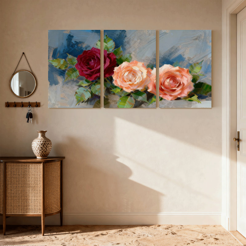 «Rose Rose», ensemble de 3 reproductions d'art sur toile, H 30 po x l 60 po