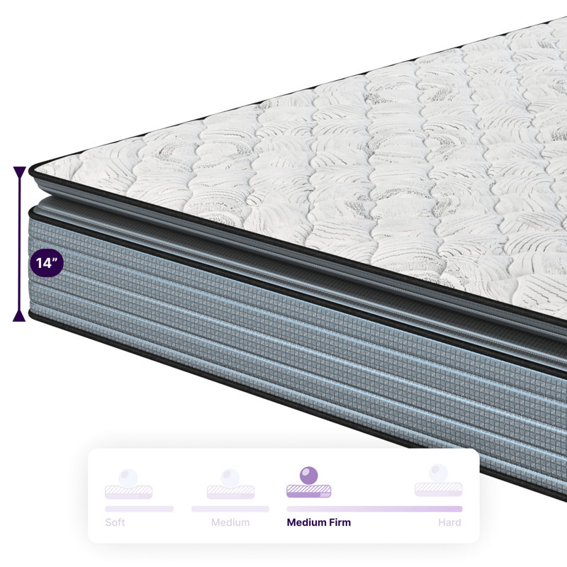 - États-Unis, matelas simple TG, mousse et ressorts, plateau-coussin, 14 pouces, mousse à mémoire de forme, relief, faible transfert de mouvement, eau, base réglable, gris et blanc