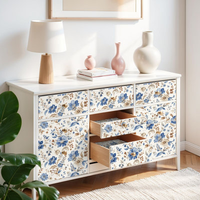 Papier auto-adhésif à motif floral beige auto-adhésif et amovible 17,7 po x 118 po (45 x 300 cm)