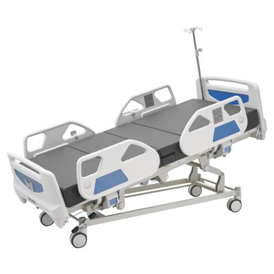 Lit d'hôpital électrique complet 5 fonctions de qualité supérieure, lit médicalisé avec fauteuil de réanimation cardiaque, RCR, Trendelenburg et Trendelenburg inversé, système de verrouillage central avec roulettes de 5 po pour hôpital à domicile, 550 lb