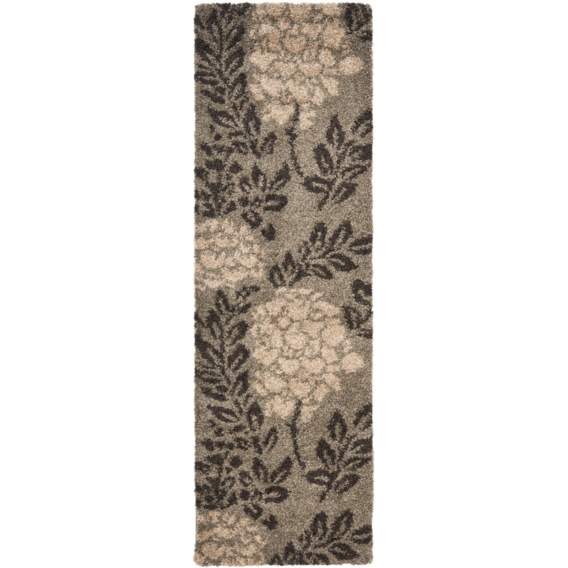 Tapis performance à poil long à motif floral Chanhassen, Tapis de couloir 2 pi 3 po x 11 pi