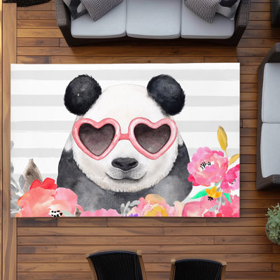 Panda with Heart-Shaped Glasses - Outdoor Area Rug for Home Decor