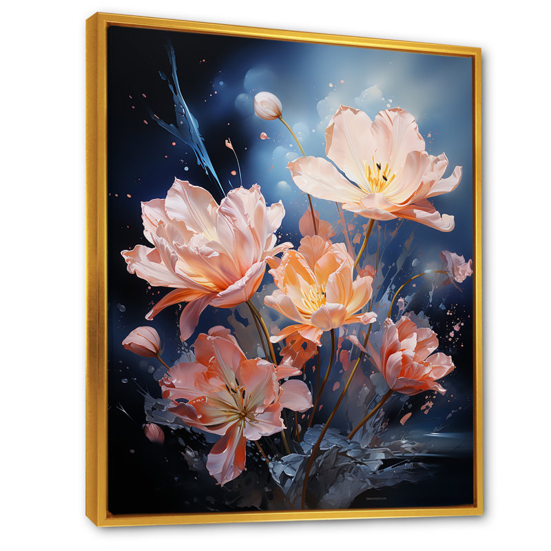 «Tulipes beiges» sur toile imprimée, Cadre flottant doré, H 44 po x l 34 po x P 1,5 po