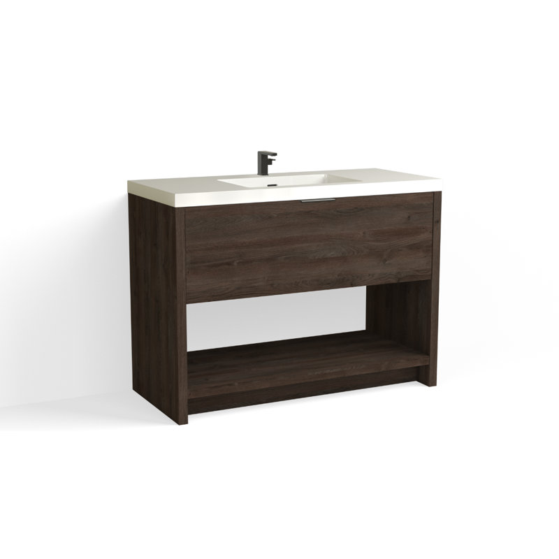 Vista 48" W Freestanding Single Bathroom Vanity, White Nanomatte/Matte Black, White Gloss, Single-Hole
