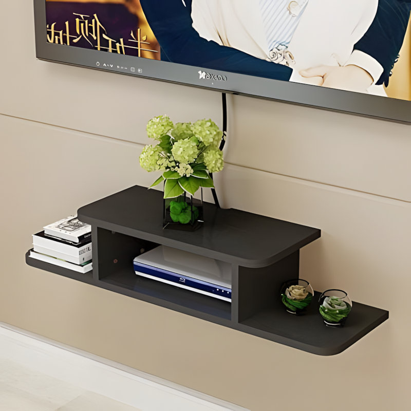 Console média flottante avec support télé, Noir