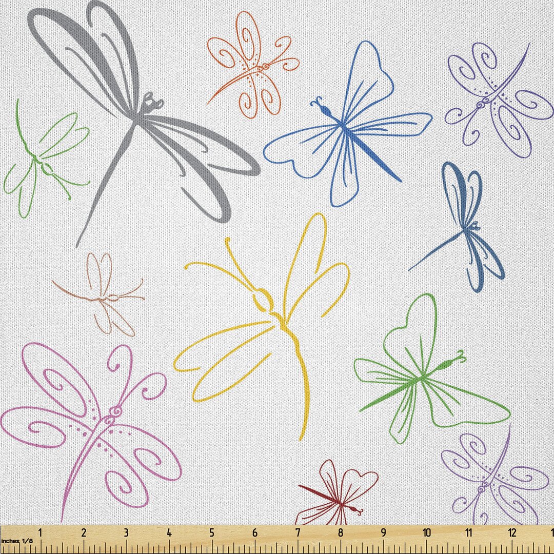 Stoff als Meterware, Doodle Stil Bugs, Libelle, Mehrfarbig