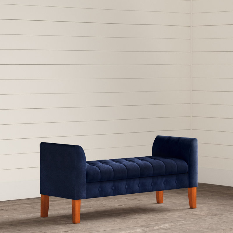 Upholstered Storage Bench, Bella Ink Performance Velvet