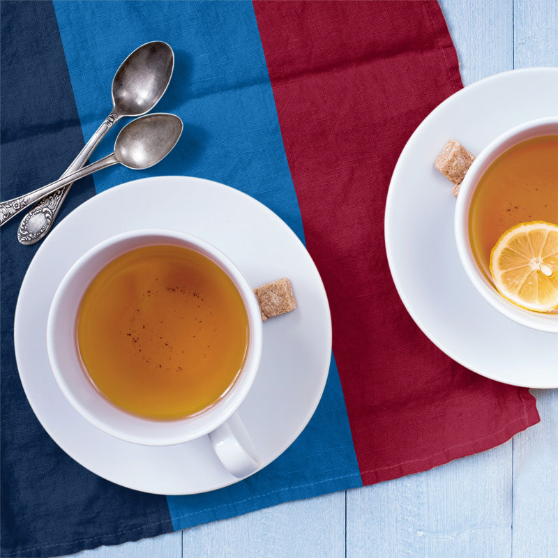 Anaheim Stripe Tea Towel Kitchen Towel, Cotton Twill, Polar Night Blue/Aviator Blue/Red