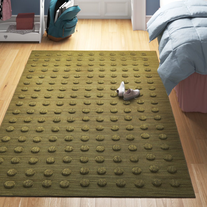  Tapis rectangulaire de couleur unie en laine tissé à la main et à plat en vert, Rectangle 8 pi x 10 pi